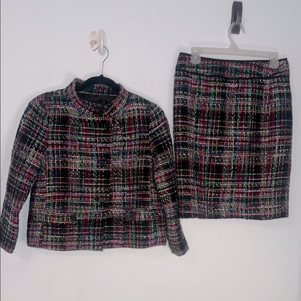 Vintage Talbots Colorful Tweed Skirt(6P) & Jacket(4P) Set Button Jacket Back Zip